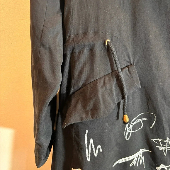 DESIGUAL Sz 36 Abstract Script Red Heart Hooded Drawstrings Canvas Trench Coat - Picture 4 of 15